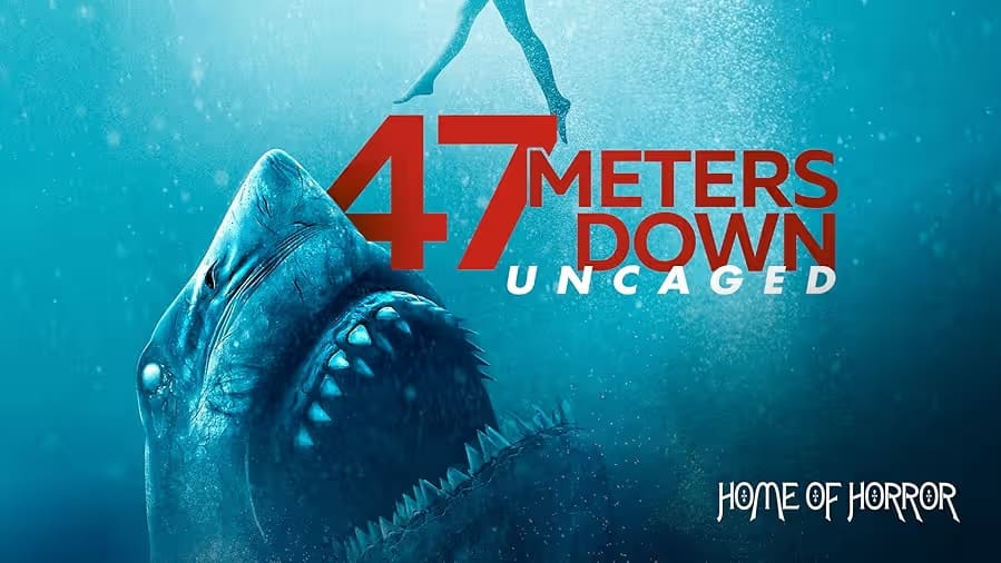 Filmplakat 47 Meters Down: Uncaged (2019) – überfluteter Maya-Tempel mit Weißen Haien