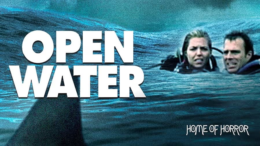 Filmplakat Open Water (2003) – Hai-Thriller nach wahrer Begebenheit, Taucherpaar im offenen Ozean
